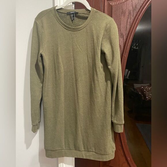 Forever 21 womens size medium dark green long sleeve crew neck sweater dress - Picture 1 of 4